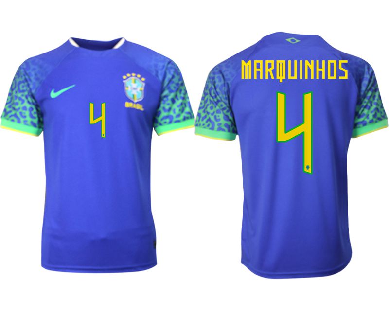 Men 2022 World Cup National Team Brazil away aaa version blue 4 Soccer Jersey
